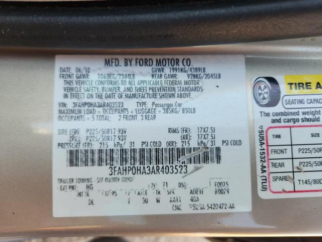 2010 FORD FUSION SE - 3FAHP0HA3AR403523