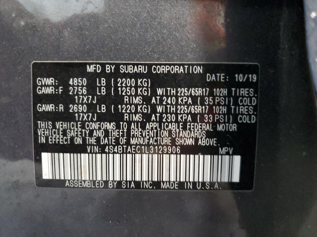 2020 SUBARU OUTBACK PR 4S4BTAEC1L3129906