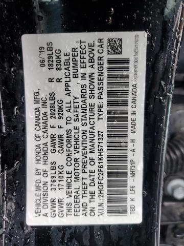 2019 HONDA CIVIC LX 2HGFC2F61KH571327