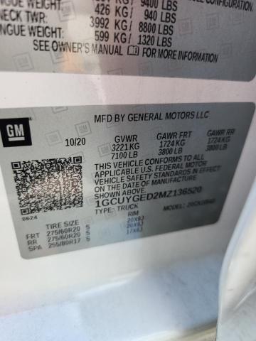 2021 CHEVROLET SILVERADO K1500 LTZ - 1GCUYGED2MZ136520