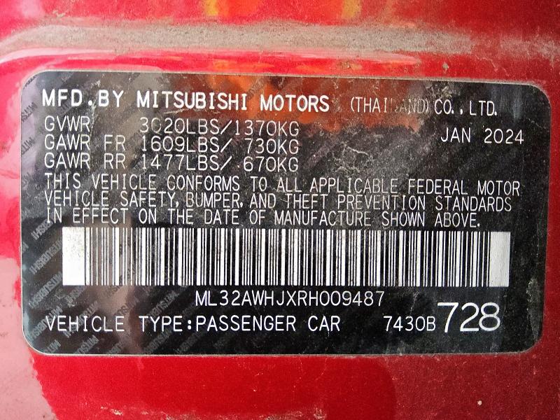2024 MITSUBISHI MIRAGE SE ML32AWHJXRH009487