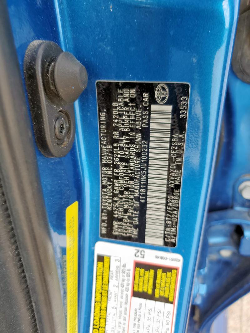 2018 TOYOTA CAMRY L 4T1B11HK5JU100232