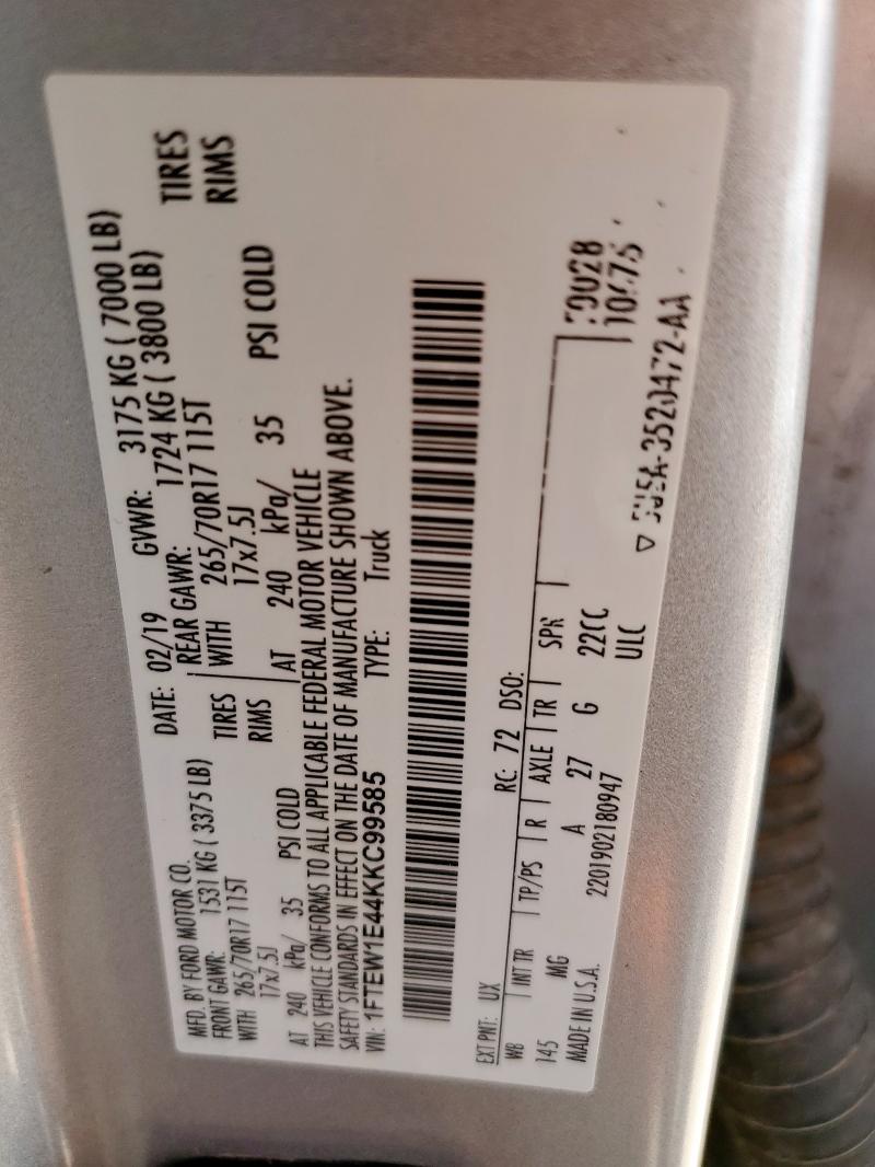 2019 FORD F150 SUPER - 1FTEW1E44KKC99585