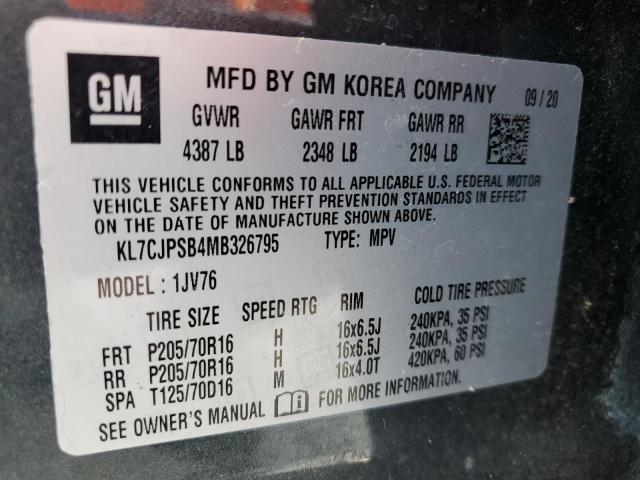 2021 CHEVROLET TRAX 1LT KL7CJPSB4MB326795