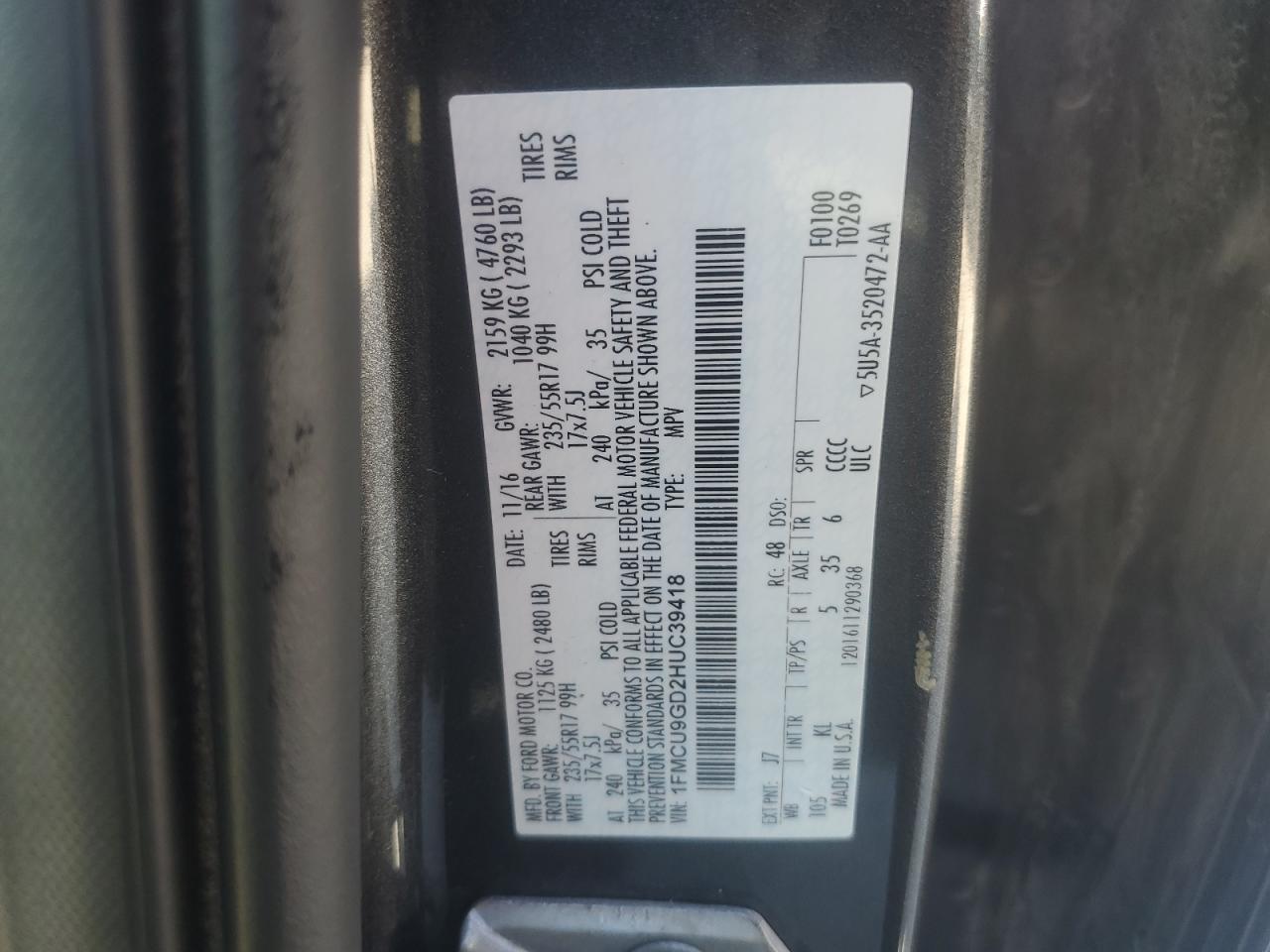 Lot #3301820428 2017 FORD ESCAPE SE