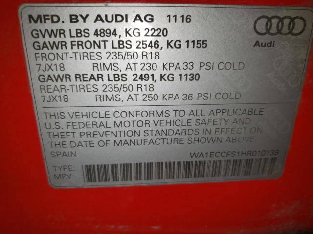 2017 AUDI Q3 PREMIUM WA1ECCFS1HR010139