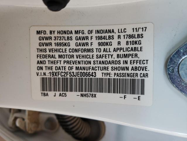 2018 HONDA CIVIC LX 19XFC2F53JE006643
