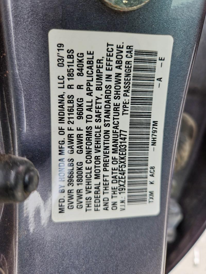 2019 HONDA INSIGHT EX 19XZE4F5XKE031477