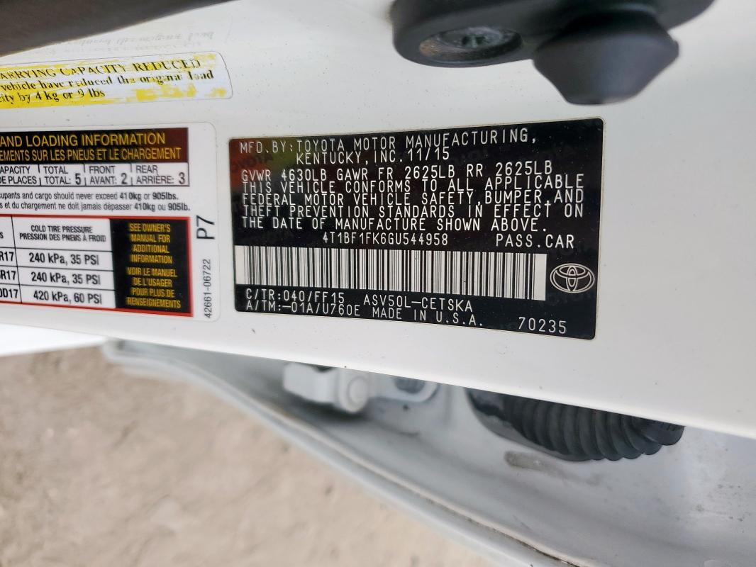 2016 TOYOTA CAMRY LE - 4T1BF1FK6GU544958