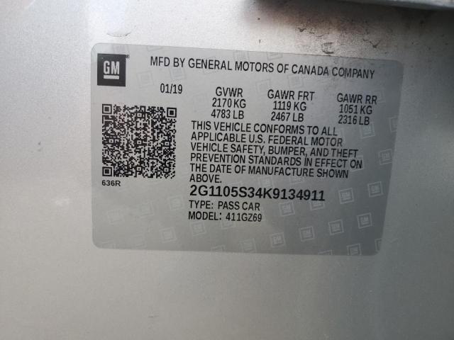 2019 CHEVROLET IMPALA PRE 2G1105S34K9134911