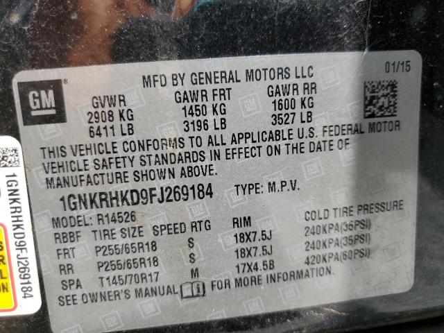 2015 CHEVROLET TRAVERSE L 1GNKRHKD9FJ269184