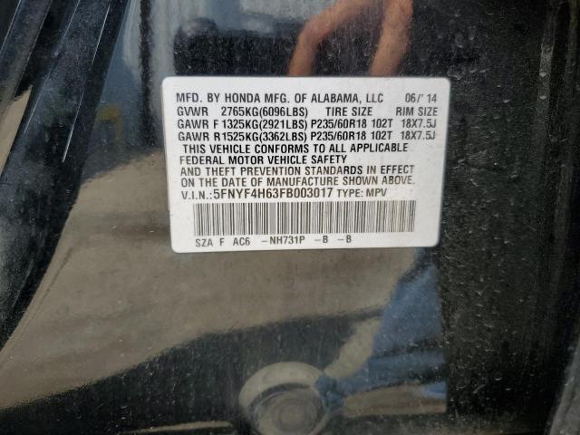 2015 HONDA PILOT EXL 5FNYF4H63FB003017