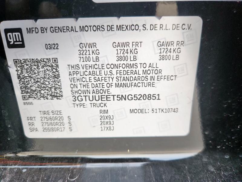 2022 GMC SIERRA K15 3GTUUEET5NG520851