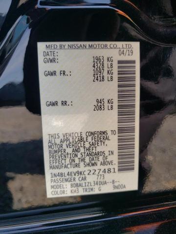 2019 NISSAN ALTIMA SL - 1N4BL4EV9KC227481