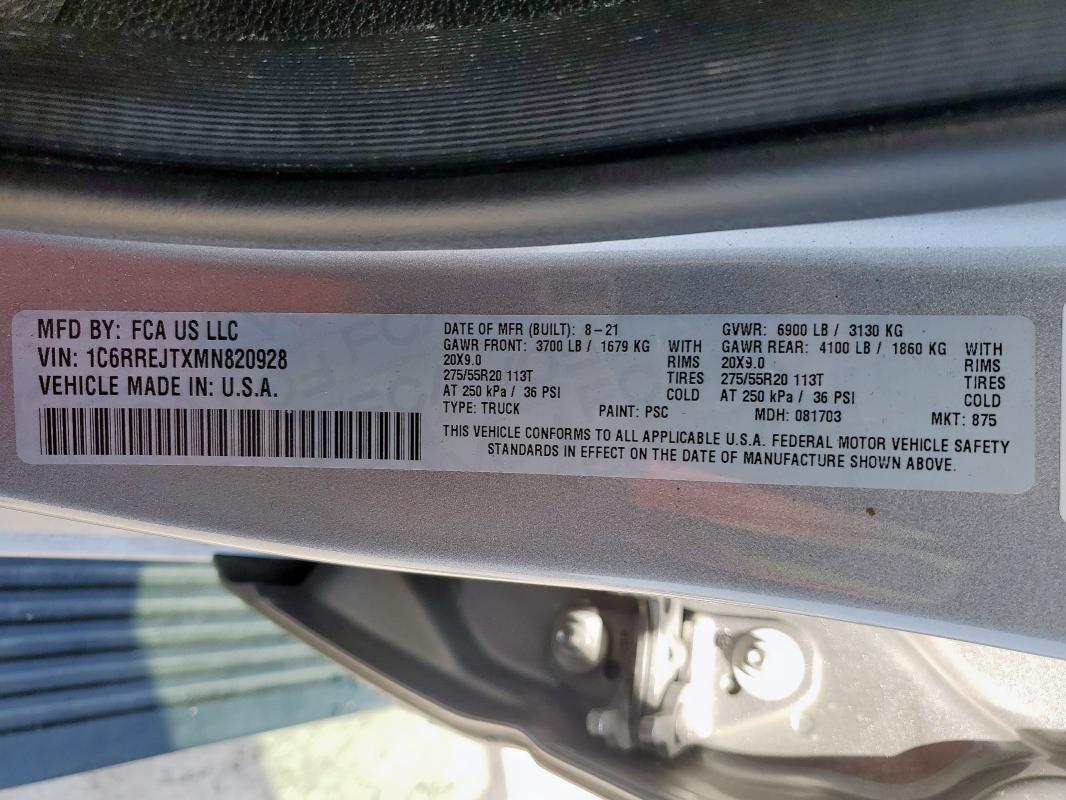 2021 RAM 1500 LARAM 1C6RREJTXMN820928