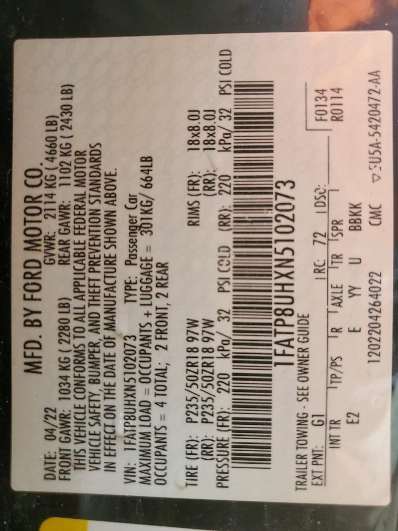 2022 FORD MUSTANG 1FATP8UHXN5102073