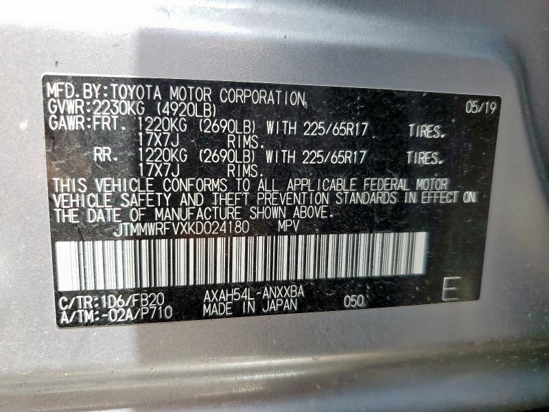 2019 TOYOTA RAV4 LE - JTMMWRFVXKD024180