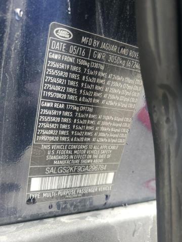 2016 LAND ROVER RANGE ROVE SALGS2KF9GA296784