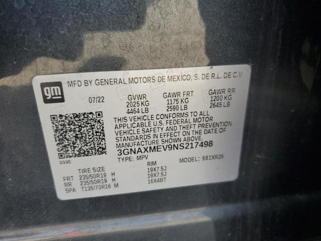 2022 CHEVROLET EQUINOX RS 3GNAXMEV9NS217498