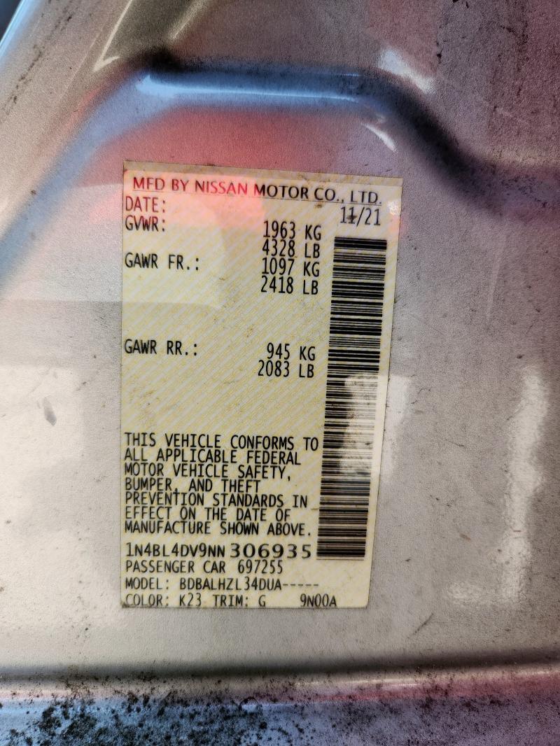 2022 NISSAN ALTIMA SV 1N4BL4DV9NN306935