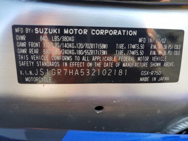 2003 SUZUKI GSX-R750 JS1GR7HA532102181