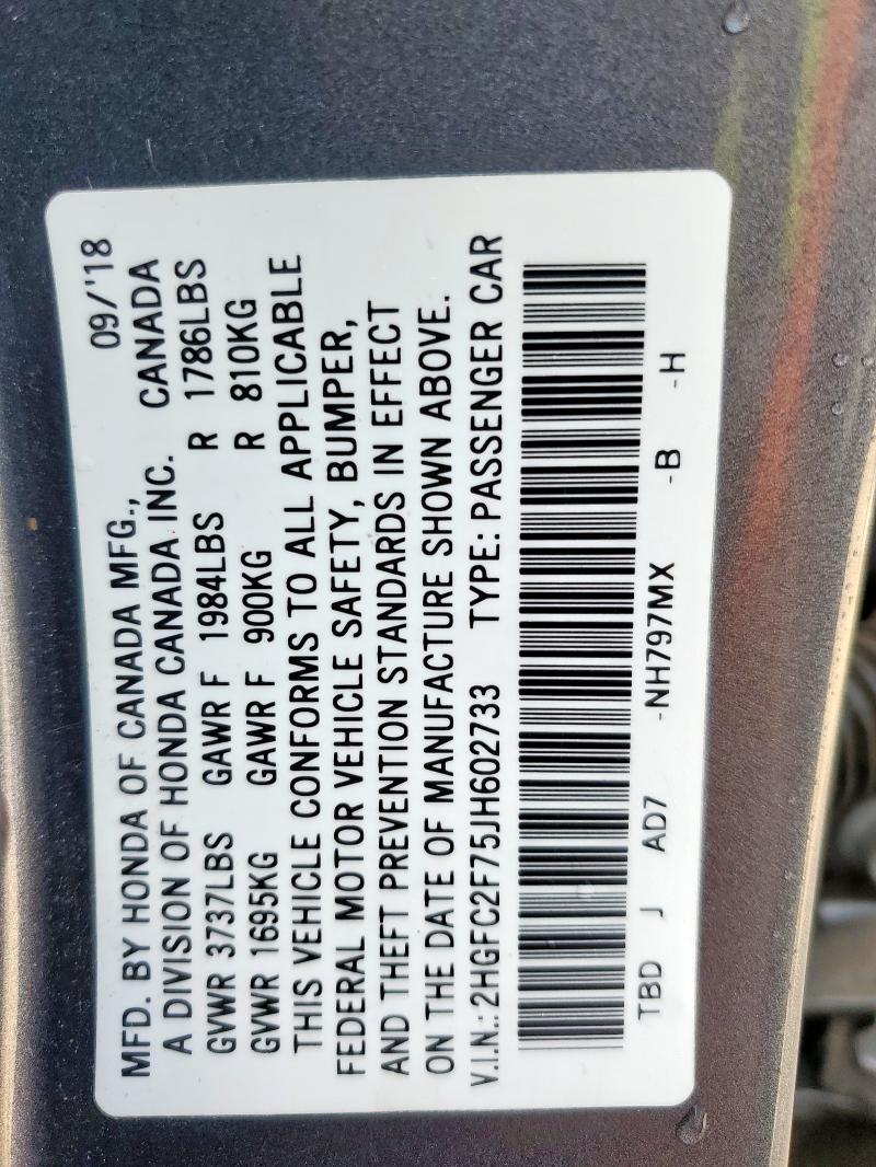 2018 HONDA CIVIC EX - 2HGFC2F75JH602733