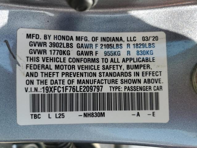 2020 HONDA CIVIC EXL 19XFC1F76LE209797