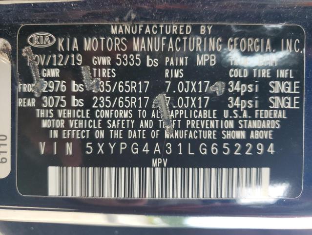 2020 KIA SORENTO L 5XYPG4A31LG652294