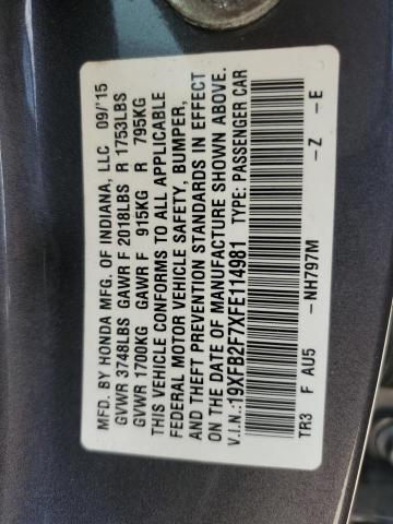 2015 HONDA CIVIC SE 19XFB2F7XFE114981