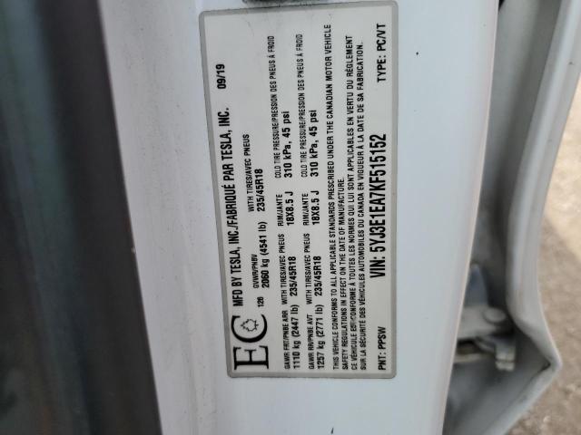 2019 TESLA MODEL 3 5YJ3E1EA7KF515152