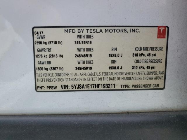 2017 TESLA MODEL S 5YJSA1E17HF193211