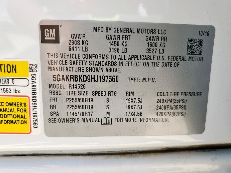 2017 BUICK ENCLAVE 5GAKRBKD9HJ197560