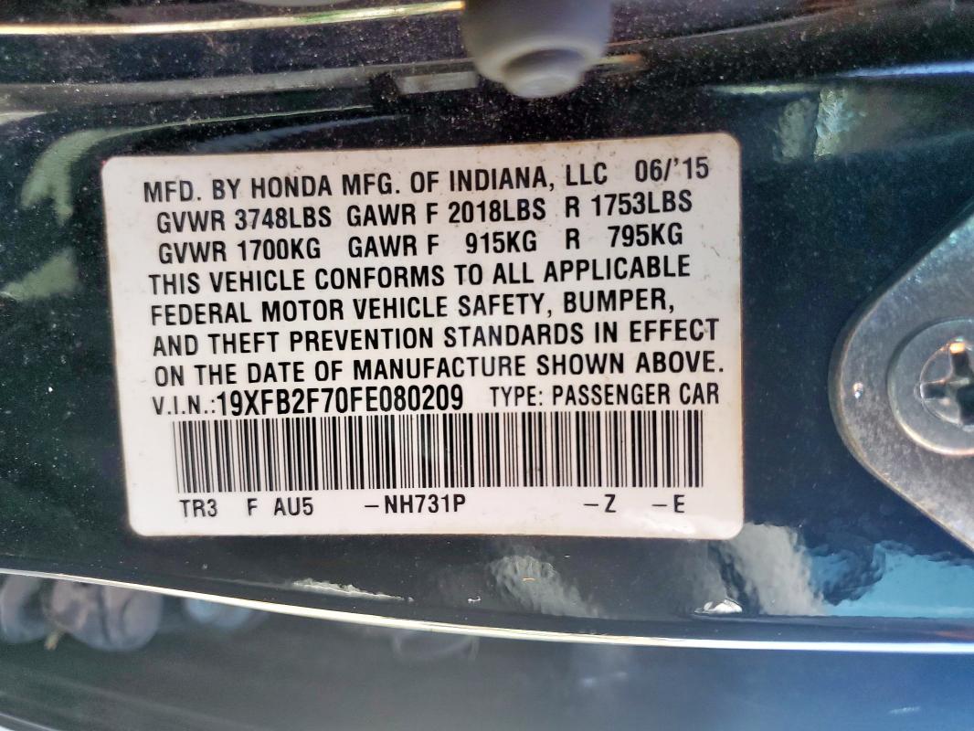 2015 HONDA CIVIC SE 19XFB2F70FE080209