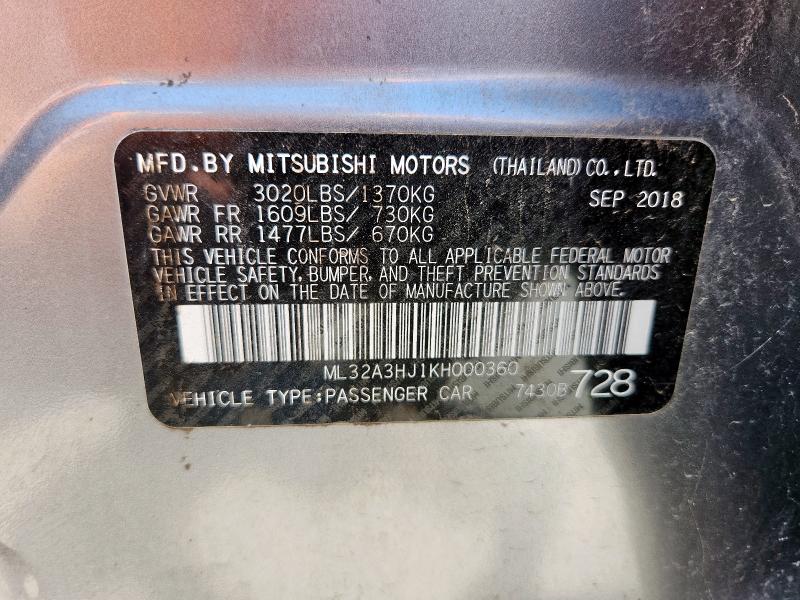 2019 MITSUBISHI MIRAGE ES ML32A3HJ1KH000360