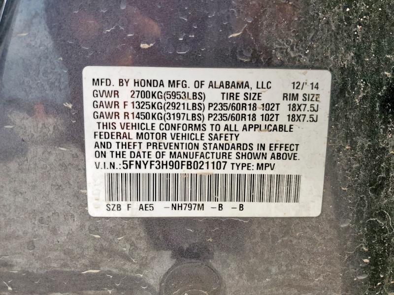 2015 HONDA PILOT TOUR 5FNYF3H90FB021107