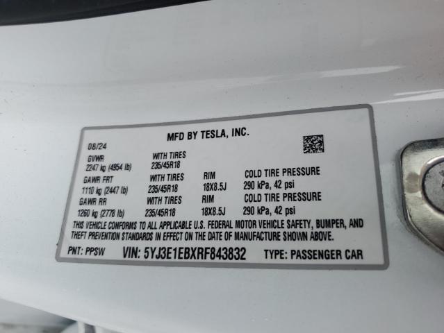 2024 TESLA MODEL 3 5YJ3E1EBXRF843832