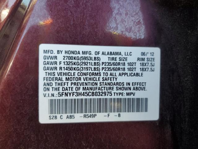 2012 HONDA PILOT EX - 5FNYF3H45CB032975