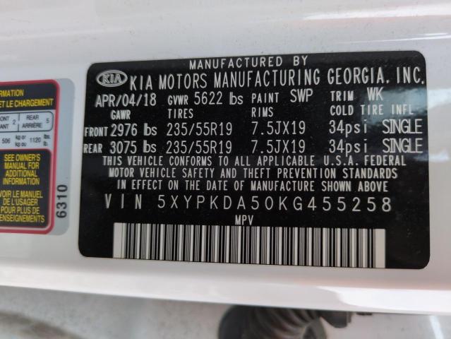 2019 KIA SORENTO SX 5XYPKDA50KG455258