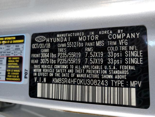 2019 HYUNDAI SANTA FE X KM8SR4HF0KU308243