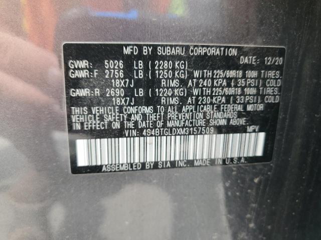 2021 SUBARU OUTBACK ON 4S4BTGLDXM3157509