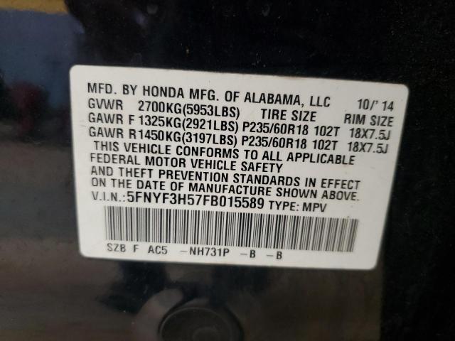 2015 HONDA PILOT EXL 5FNYF3H57FB015589