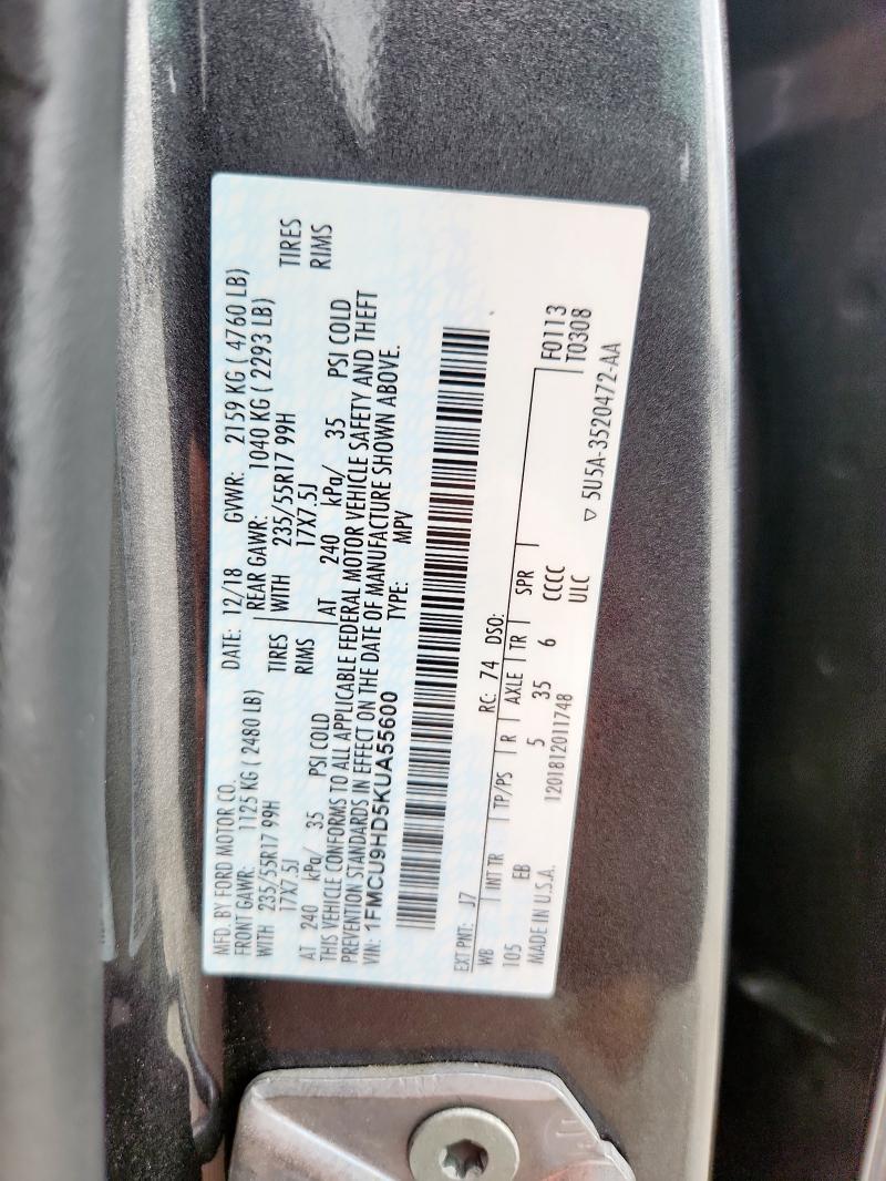 2019 FORD ESCAPE SEL 1FMCU9HD5KUA55600