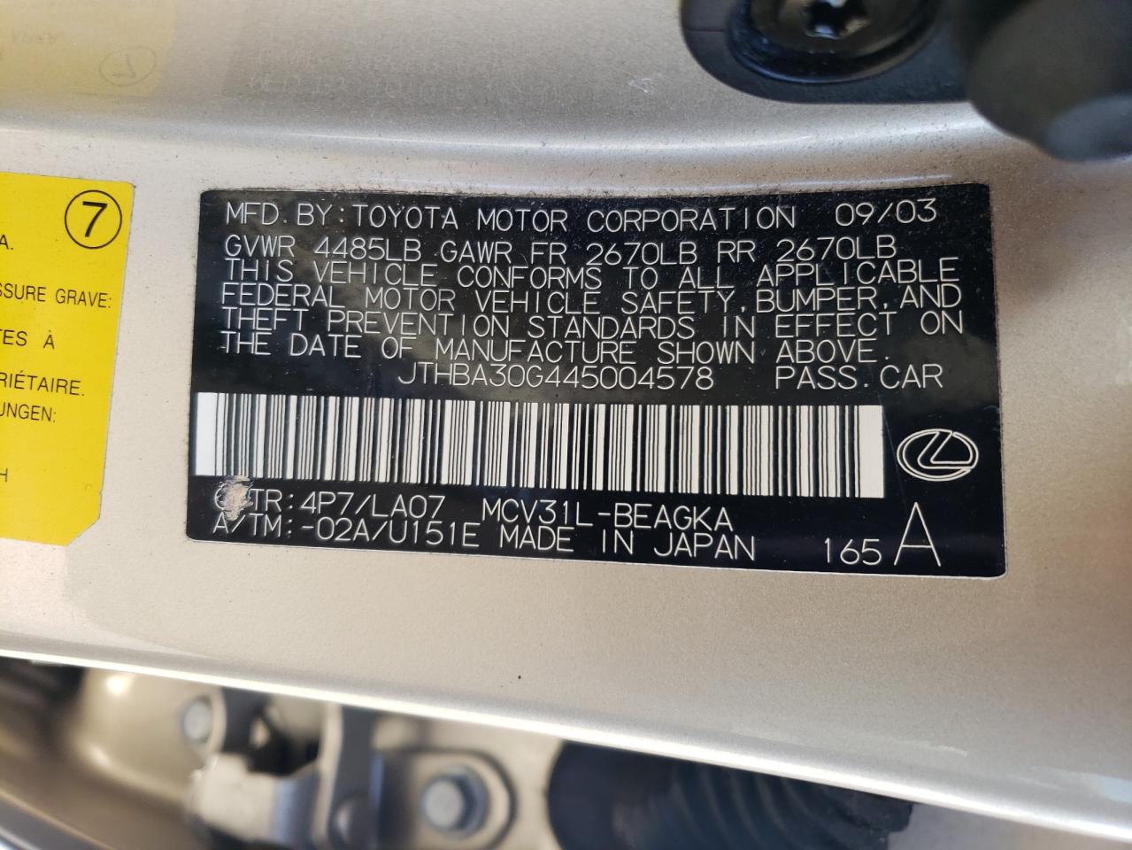 Lot #3282414272 2004 LEXUS ES 330