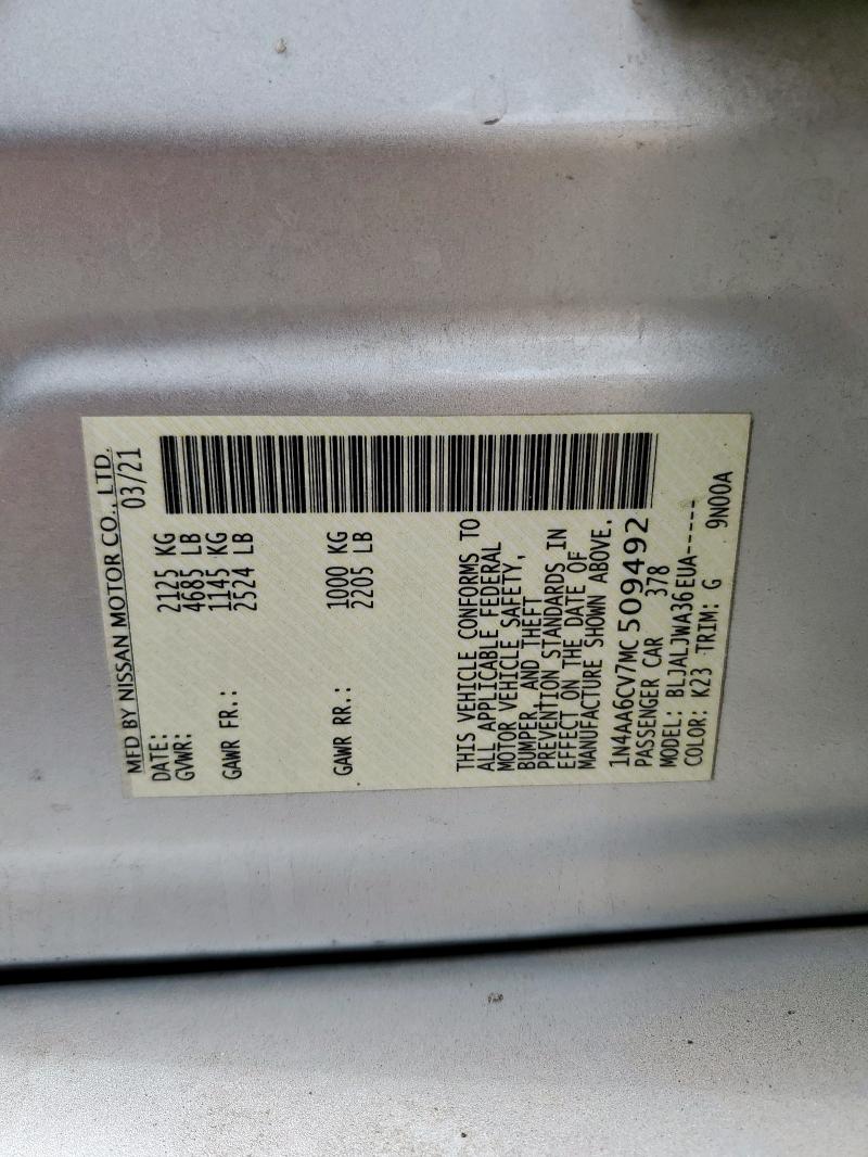 2021 NISSAN MAXIMA SV 1N4AA6CV7MC509492