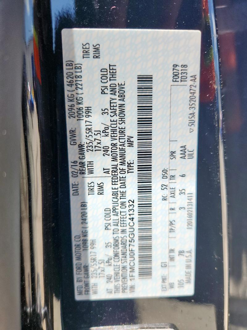 2016 FORD ESCAPE S 1FMCU0F75GUC41332