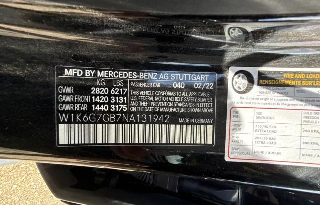 2022 MERCEDES-BENZ S 580 4MAT W1K6G7GB7NA131942