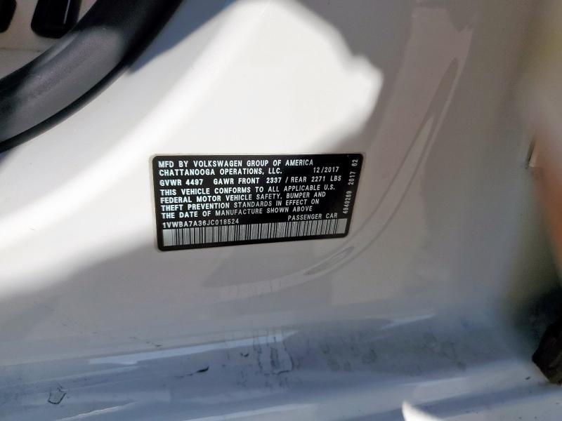 2018 VOLKSWAGEN PASSAT SE 1VWBA7A36JC018524