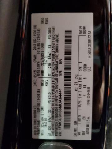 2021 FORD ESCAPE SEL 1FMCU9H66MUA64441