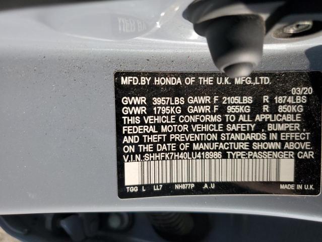 2020 HONDA CIVIC SPOR SHHFK7H40LU418986