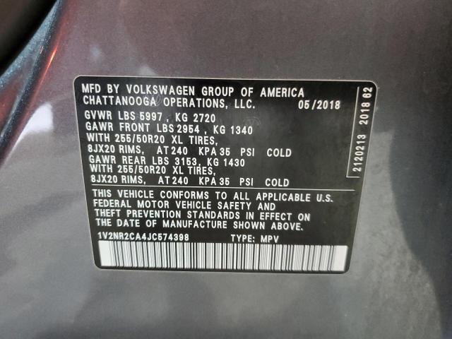 2018 VOLKSWAGEN ATLAS SEL 1V2NR2CA4JC574398